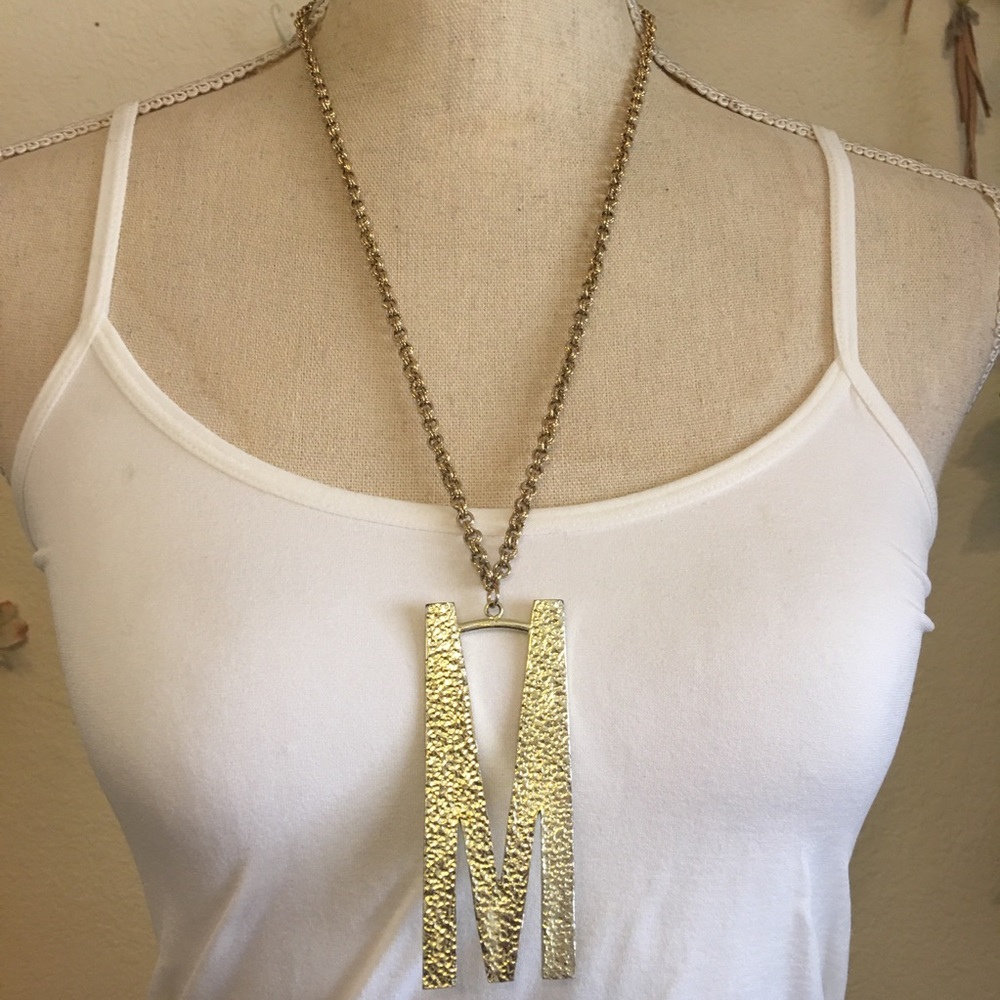 Vintage 70s monogram pendant on chain necklace